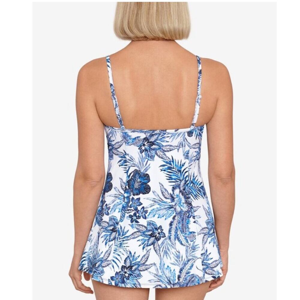 SWIM SOLUTIONS Swimsuit Dress Size 18 Swimdress NWT Blue Empire Floral One Piece - Picture 2 of 16
